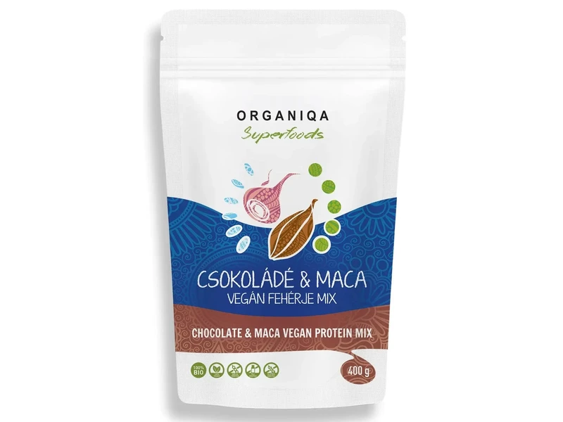 Organiqa BIO Csokoládé-maca Vegán fehérje mix 200g