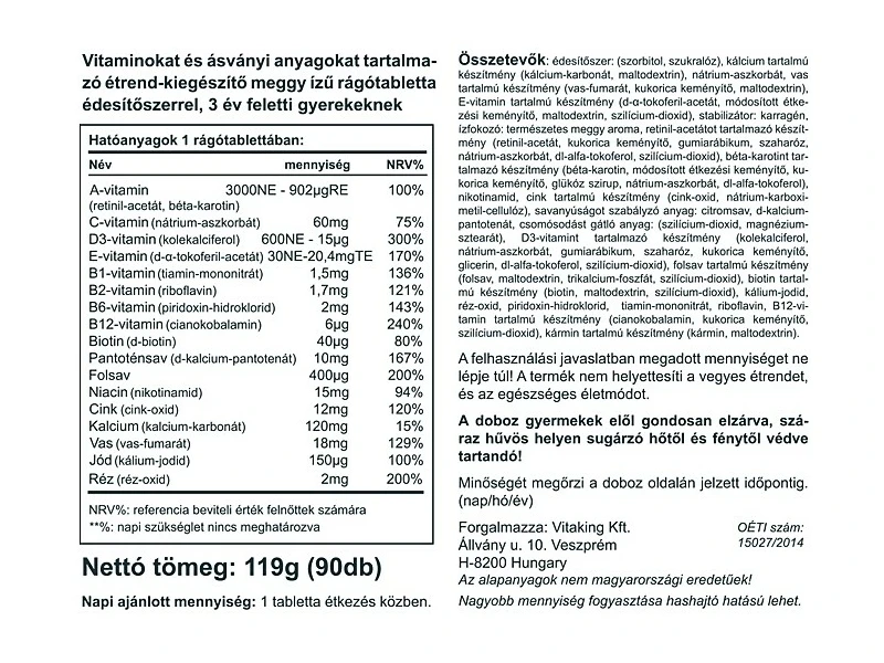 VK Gyerek meggyes rágótabletta 90db