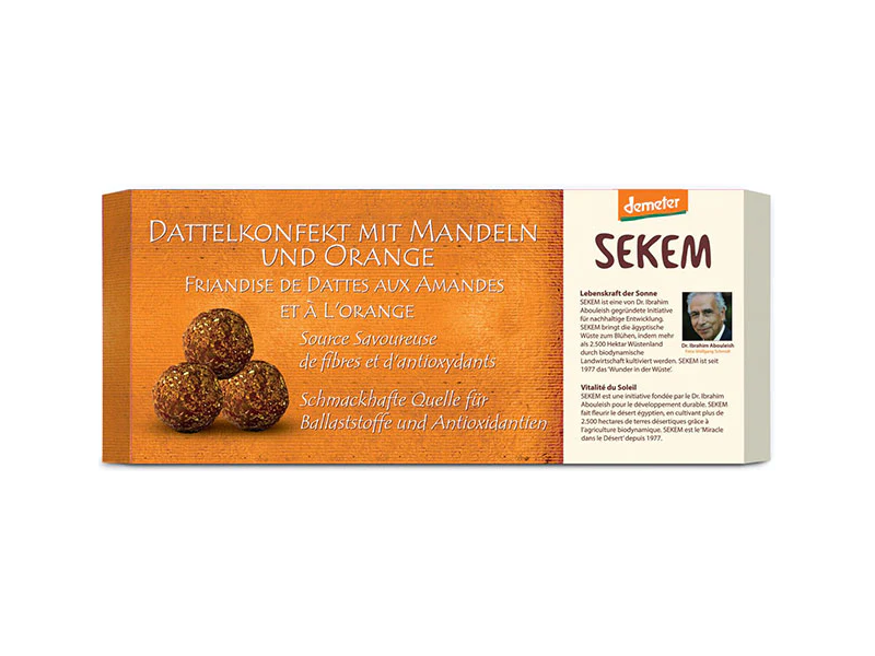 Sekem Biodinamikus Demeter Mandulás/Narancsos datolyagolyó 120g