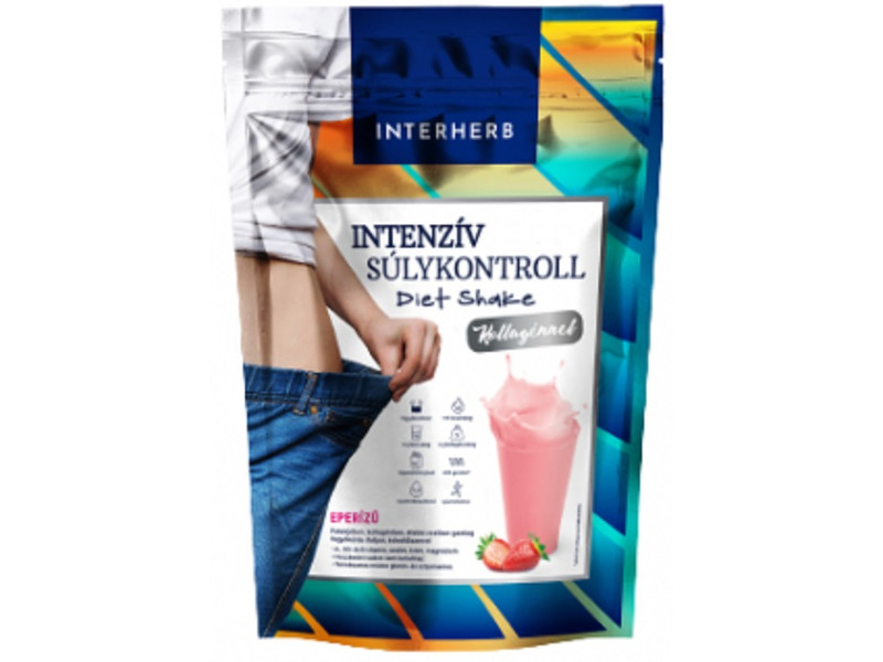 Interherb Intenzív SÚLYKONTROLL Eperízű Diet Shake kollagénnel 528g