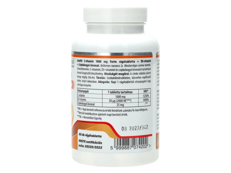 JutaVit C-vitamin 1000mg Forte rágótabletta+D3+csipkeb.kivonat 60db (narancs)