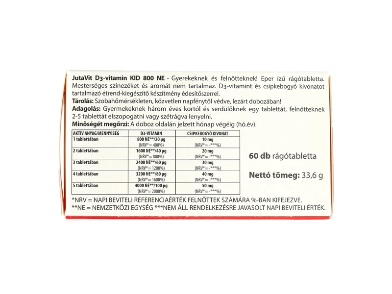 JutaVit D3-vitamin 800-NE KID eper ízű rágótabletta 60db