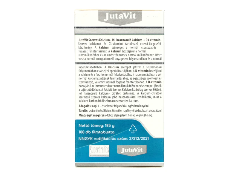 Jutavit Szerves Kalcium 350 mg+D3 Vitamin 100 db tabletta