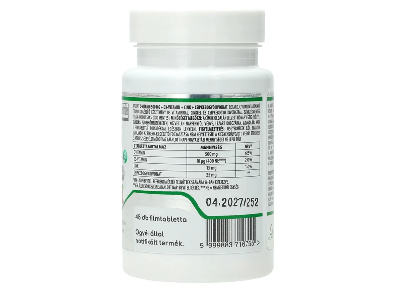 JutaVit C-vitamin 500mg retard csipkebogyó+D3+Cink 45db