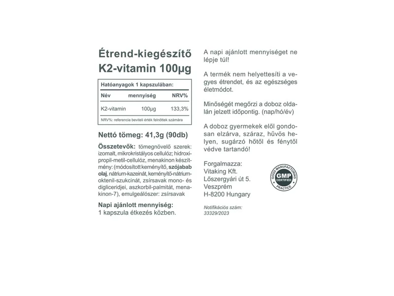 Vitaking K2 vitamin kapszula 100 µg 90db