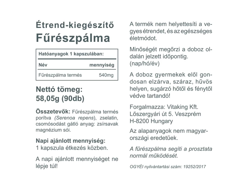 VK Saw Palmetto Fűrészpálma 90db 540mg