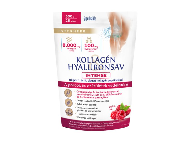 Interherb Kollagén & Hyaluronsav Intense Porcépítő Italpor Málna ízű 300 g