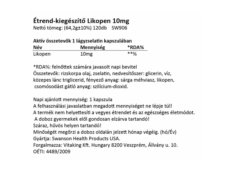 SW Lycopene 10mg 120db