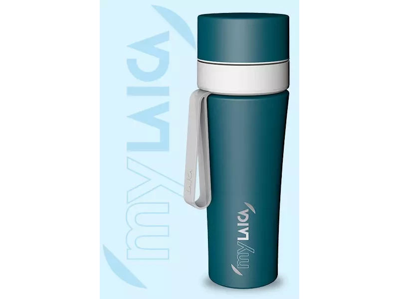 MyLaica Vízszűrő kulacs pánttal- Rozsdamentes acélból, FAST DISK szűrővel (matt zöld) 0,55 l
