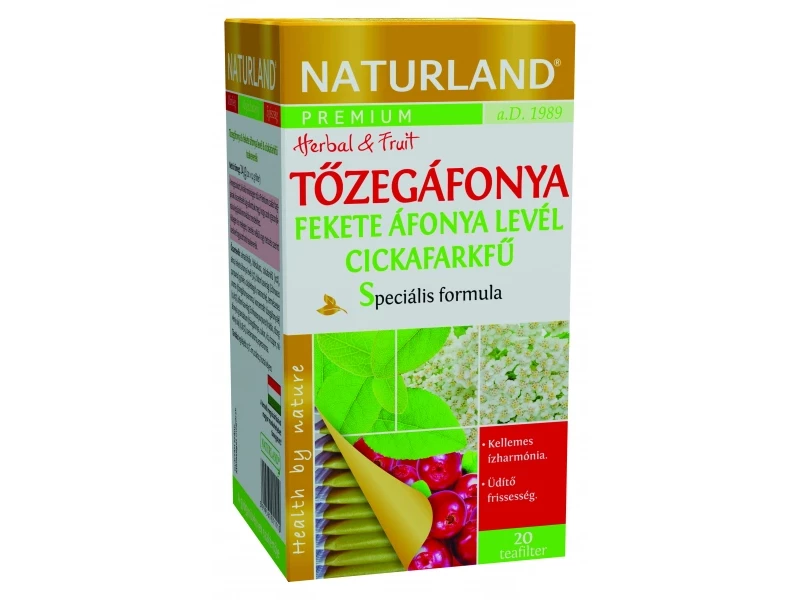 Naturland Prémium tőzegáfonya feketeáfonya cickafarkfű tea 20x2g