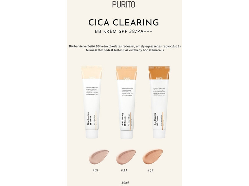 PURITO Cica Clearing BB krém SPF38/ PA+++ #27 30ml