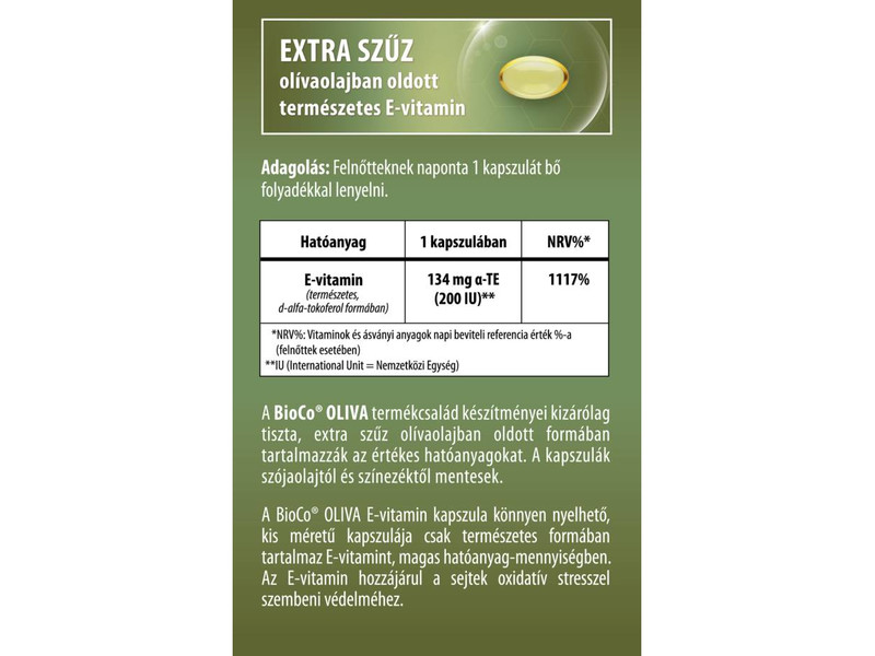 BioCo OLIVA Természetes E-vitamin 200 IU lágyzselatin kapszula 60 db