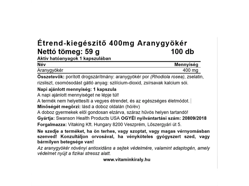 SW Aranygyökér Rhodiola 100db