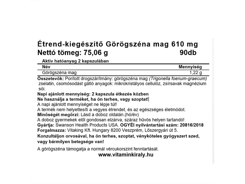 SW Fenugreek Görögszéna 90db 610 mg