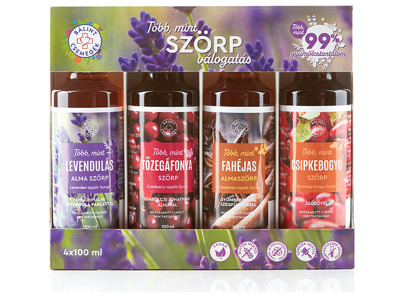 Bálint Több mint válogatás 4x 100 ml Mix 2(levendulás alma,tőzegáfonya,fahéjas alma,csipkebogyó szörp)