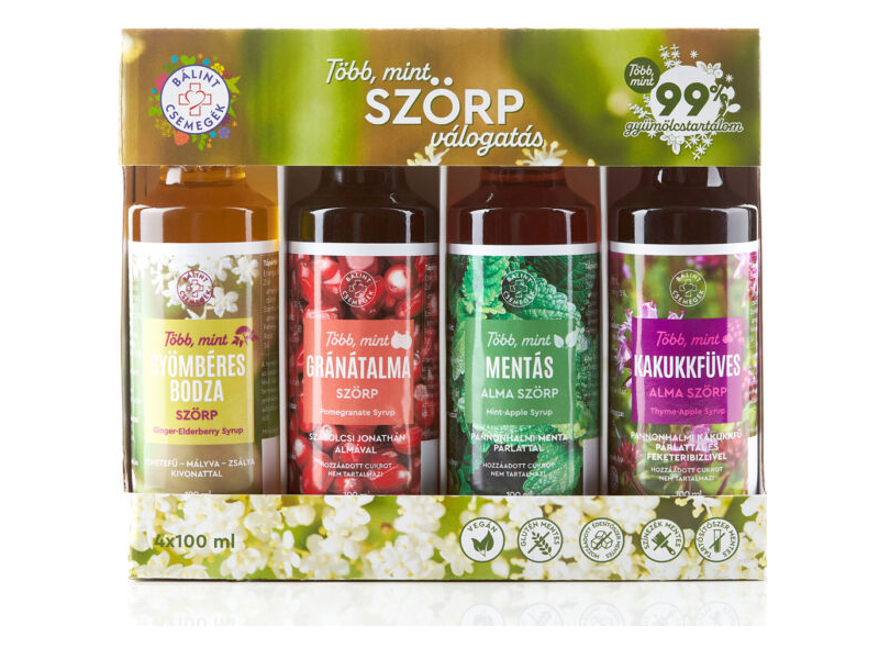 Bálint Több mint válogatás 4x 100 ml Mix 1(gyömbéres bodza,gránátalma,mentás alma,kakukkfüves alma szörp)
