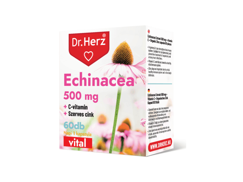 Dr.Herz Echinacea 500 mg + C-vitamin + Szerves Cink 60 db kapszula