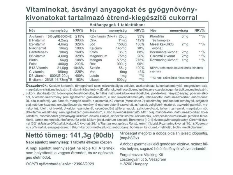 Vitaking Daily One Multivitamin tabletta 90 db