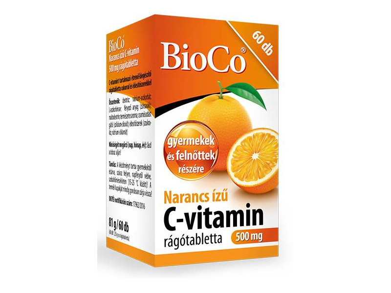 BioCo Narancs ízű C vitamin 500mg rágótableta 60db