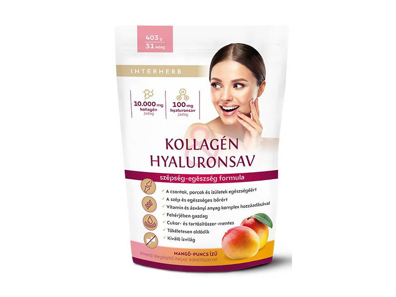Interherb Kollagén&Hyaluronsav italpor Mangó-Puncs ízű 403g