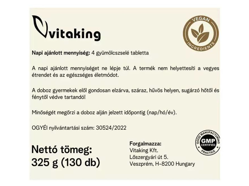 VK Fuitt Tablets - Gyömbér-Cink 130db