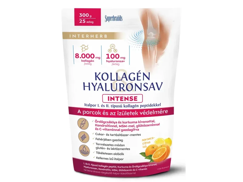 Inhterherb Kollagén & Hyaluronsav Intense Porcépítő Italpor Narancs-Citrus ízű 300 g