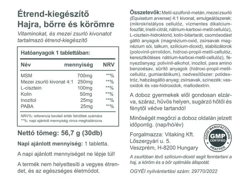 Vitaking Haj, bőr, köröm komplex tabletta 30db