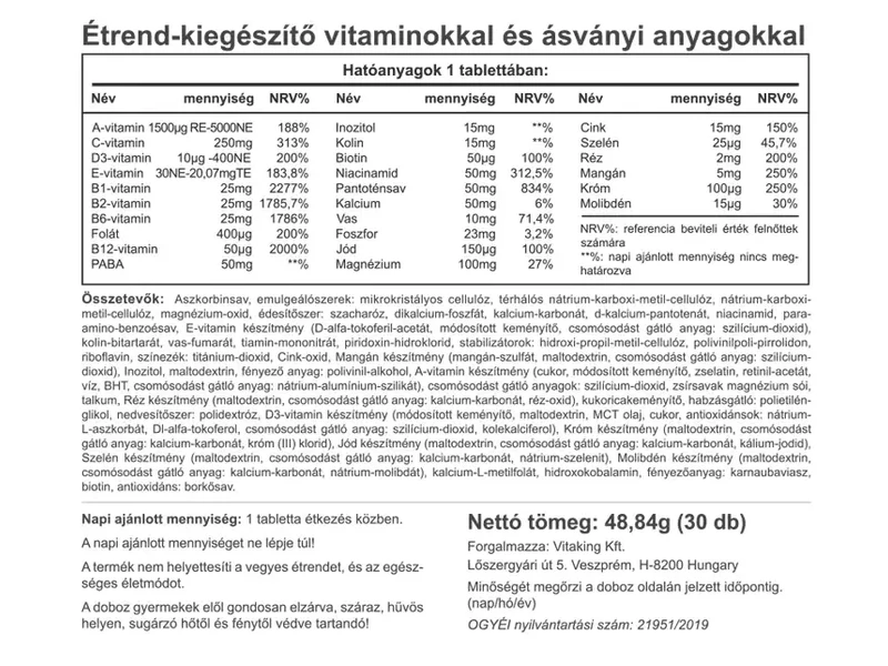 Vitaking Mega-1 30 db tabletta