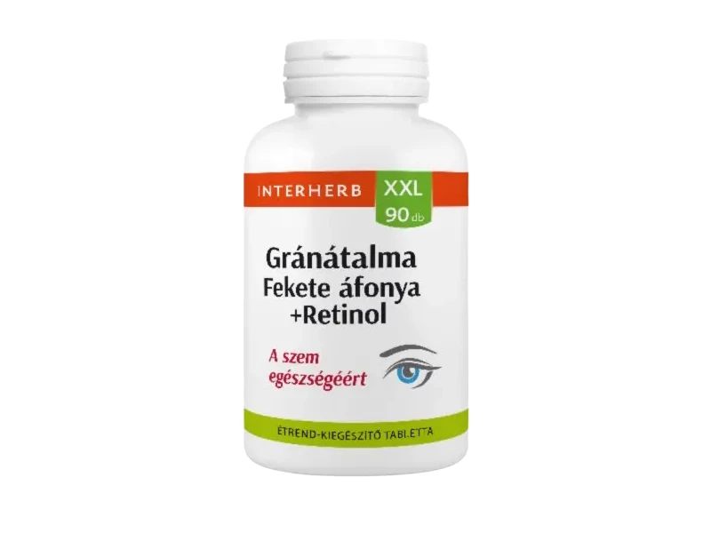 Interherb XXL 90 db Gránátalma Fekete áfonya + Retinol tabletta