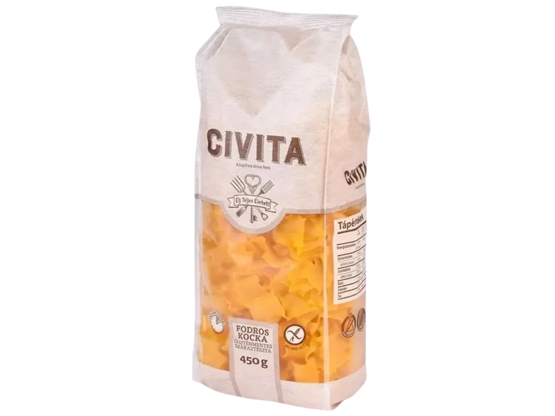CIVITA gluténmentes kukorica száraztészta fodros nagykocka 450 g