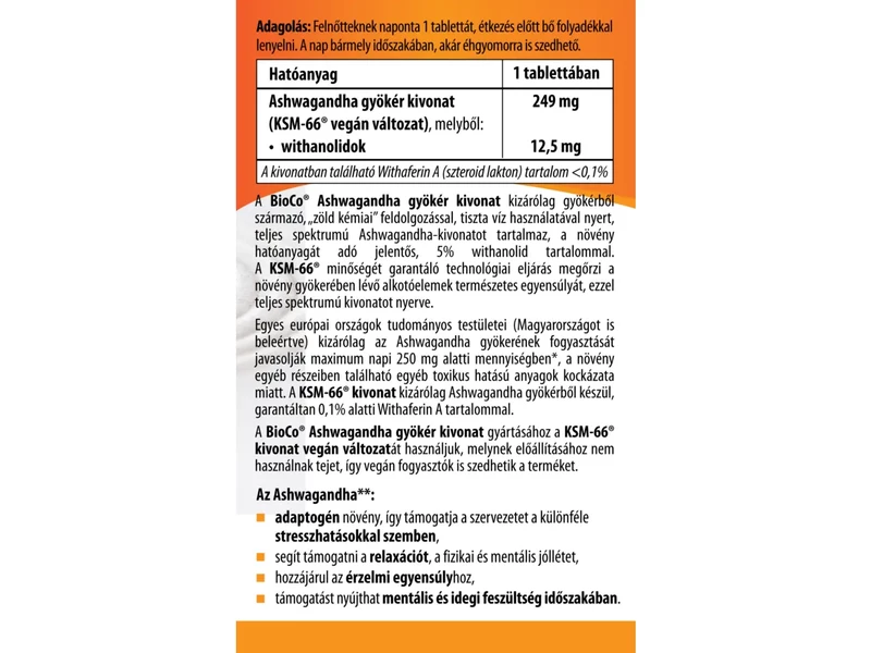 BioCo Ashwagandha gyökér kivonat KSM-66 60 db