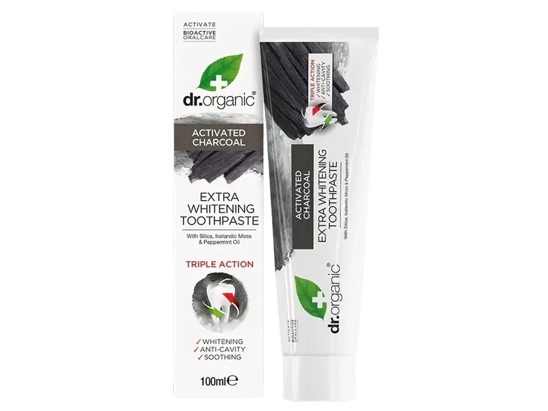 Dr. Organic Extra fehérítő fogkrém aktív szénnel 100ml