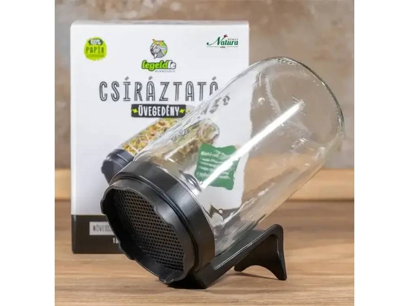 Csíráztató üvegedény fekete kupakkal 1db