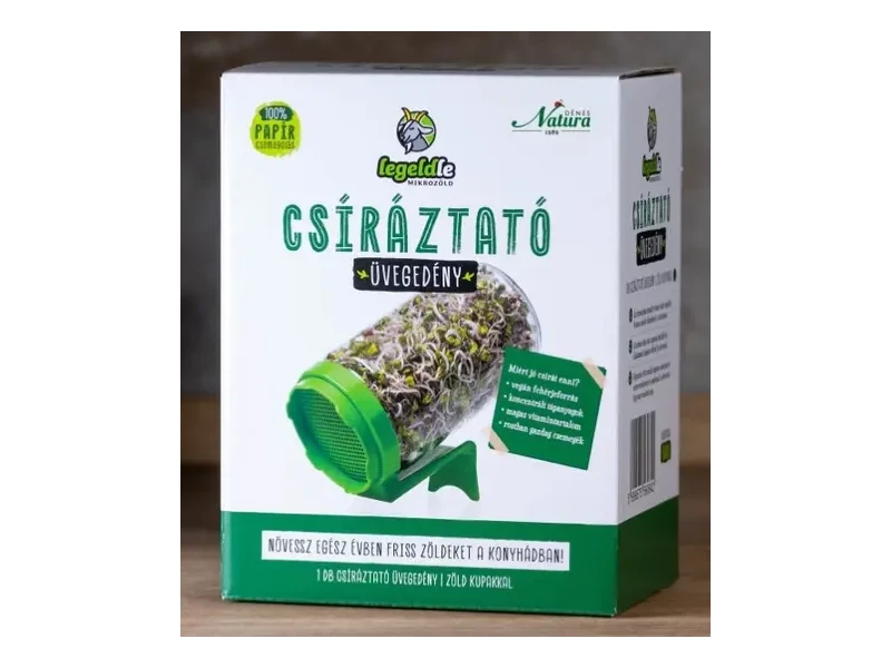 Csíráztató üvegedény zöld kupakkal 1db