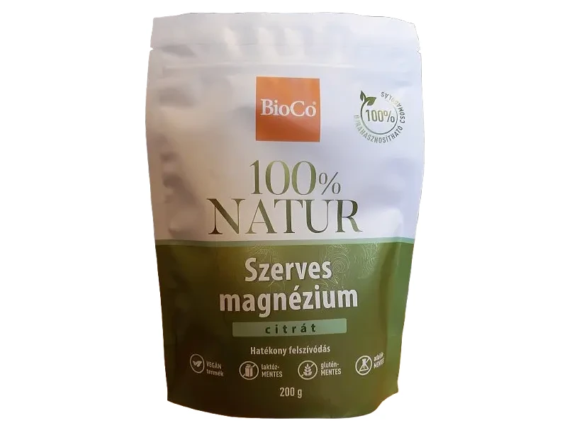 BioCo 100% NATUR Szerves Magnézium tasakos por (citrát) 200g