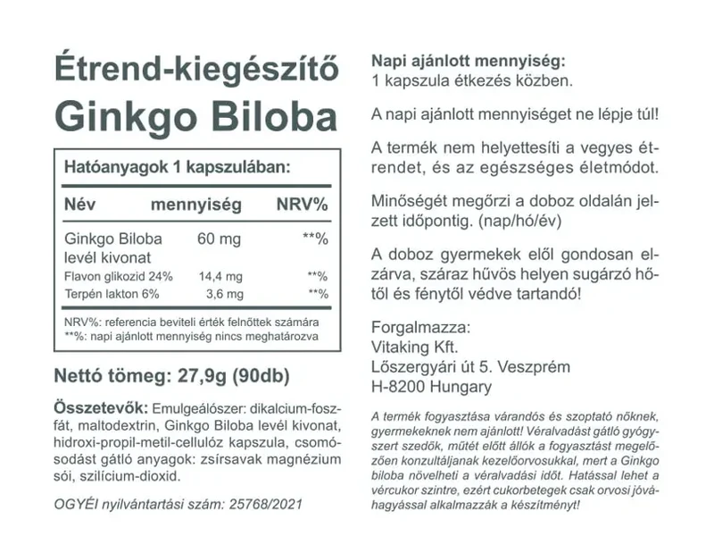 Vitaking Ginkgo Biloba 60 mg 90 db
