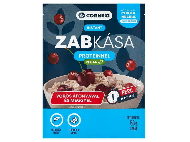 Cornexi Vörös áfonyás-meggyes protein zabkása édesítőszerrel, vegán 50g