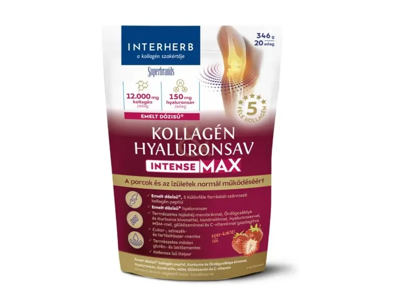 Interherb Kollagén&Hyaluronsav Porcépítő italpor Intense-Max eper-koktél ízű 346 g