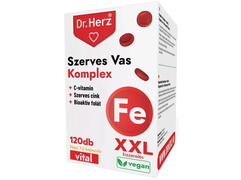 Dr. Herz Szerves Vas Komplex+ C-vitamin+Szerves cink+Folát kapszula doboz XXL