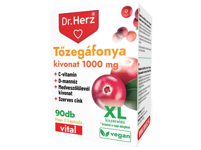 DR Herz 90db. Tőzegáfonya kivonat 1000mg kapszula doboz XL