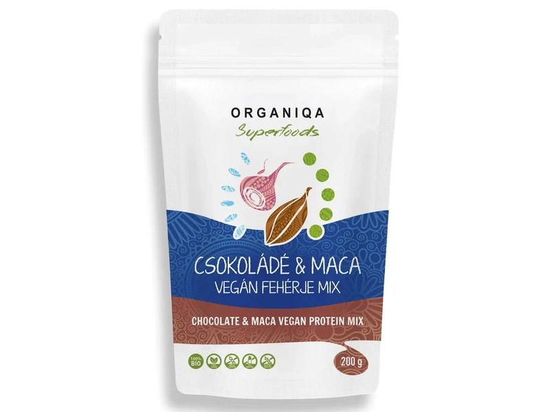 Organiqa BIO Csokoládé-maca Vegán fehérje mix 200g