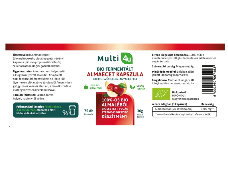 Multi 4U BIO Fermentált almaecet kapszula 400mg 75db