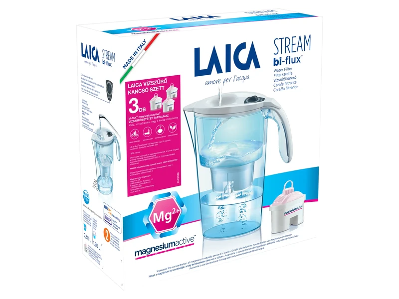 LAICA Stream Line fehér vízszűrő kancsó mechanikus kijelzővel 3db magnézium active bi-flux szűrővel
