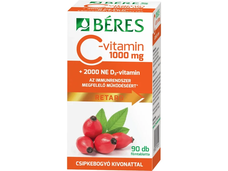 Béres C-vitamin 1000 mg csipkebogyó kivonattal + D3-vitamin 90 db
