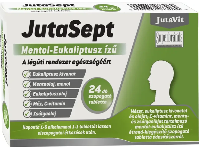 Jutavit Jutasept Mentol-eukaliptusz ízű szopogató tabletta 24 db