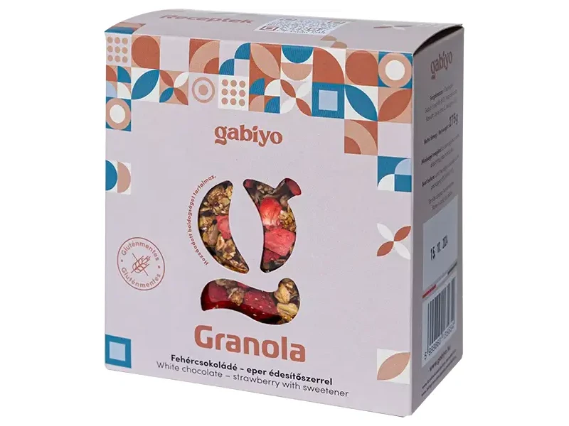 Gabiyo Gluténmentes Granola Fehércsokoládé-eper (hozzáadott cukor nélkül) 275g