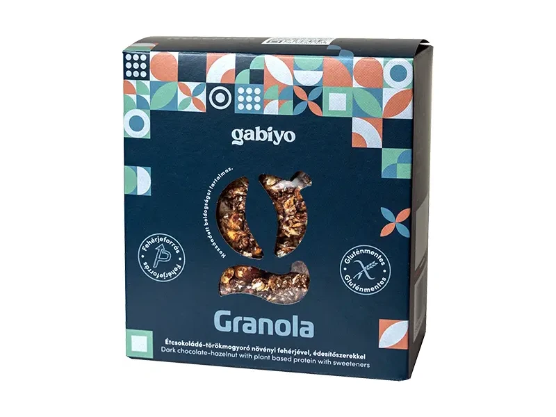 Gabiyo Gluténmentes Granola Étcsokoládé-törökmogyoró növényi fehérjével (hozzáadott cukor nélkül) 275g