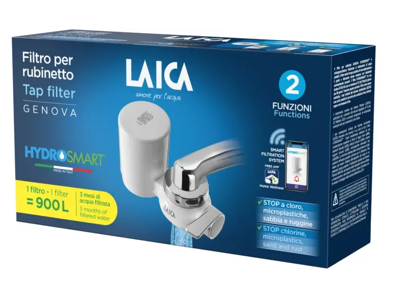 LAICA Genova HYDROSMART rendszerű csapra szerelhető mikroplasztik-stop vízszűrő 900L/3hó