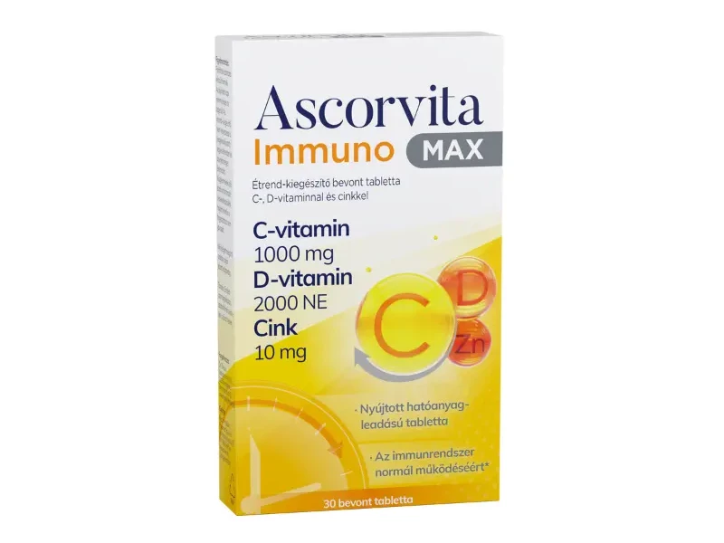 Ascorvita Immuno Max Étrend-kiegészítő tabletta C,D vitaminnal,cinkkel 30 db