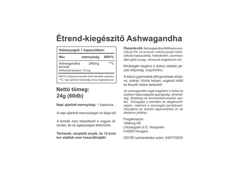 Vitaking Ashwagandha kivonat 240mg kapszula 60db